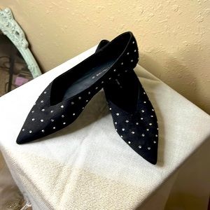 Zara Basic collection size 71/2-38. Black suede flats with rhinestones